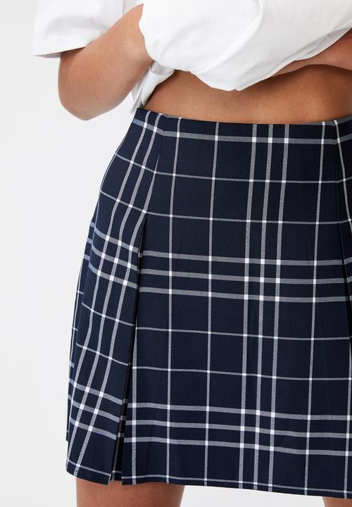 Factorie - Box pleat skirt - varsity check_navy blazer