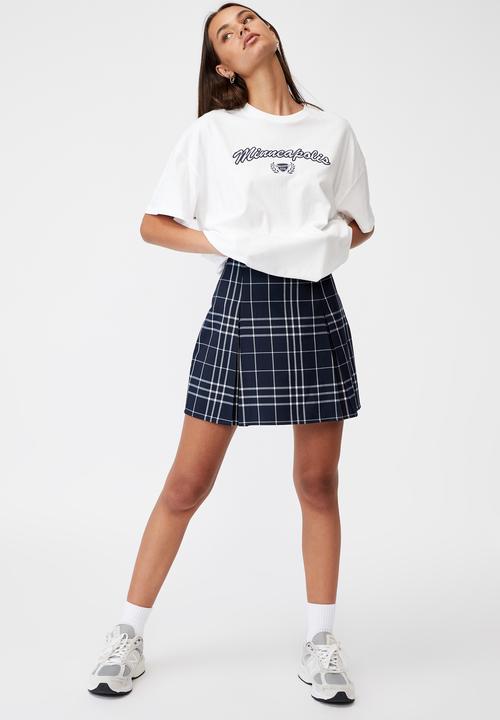 Factorie - Box pleat skirt - varsity check_navy blazer