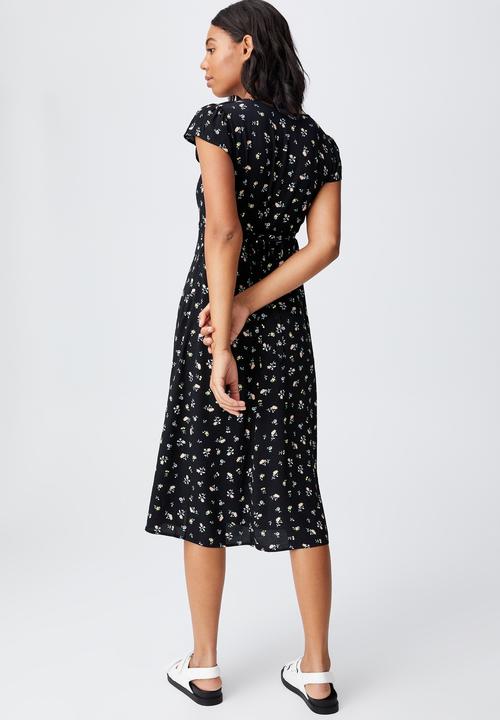 Cotton On - Woven cleo tie back midi dress - black