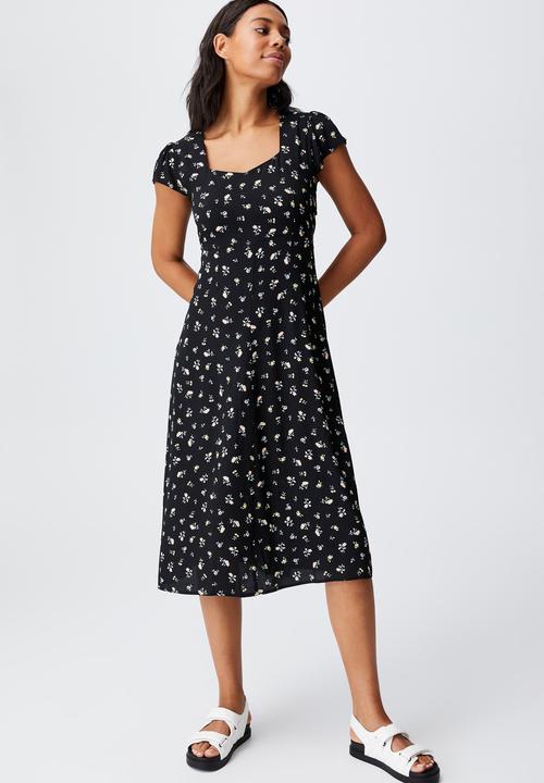 Cotton On - Woven cleo tie back midi dress - black