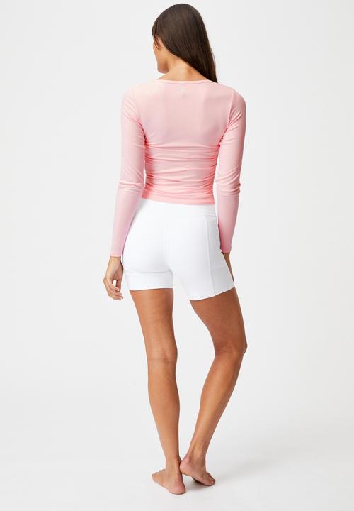 Cotton On - Side gather rib long sleeve top -  pink sherbet