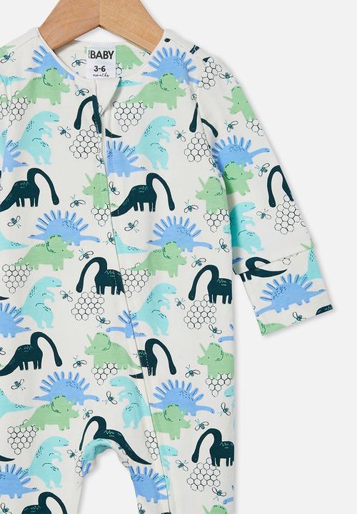 Cotton On - The long sleeve zip romper - vanilla & petrol teal