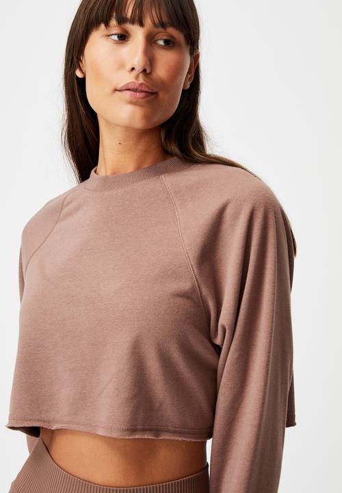 Cotton On - Lifestyle crop raglan fleece - raw umber