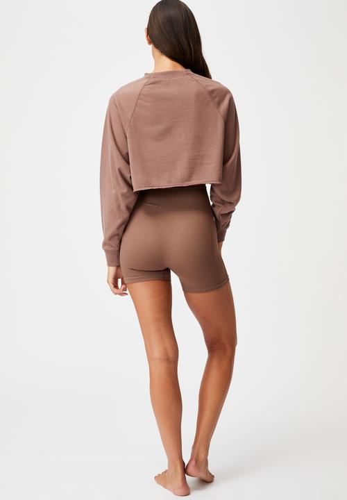 Cotton On - Lifestyle crop raglan fleece - raw umber