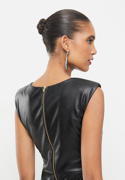 VELVET - Pu mini dress with cross over front detail - black