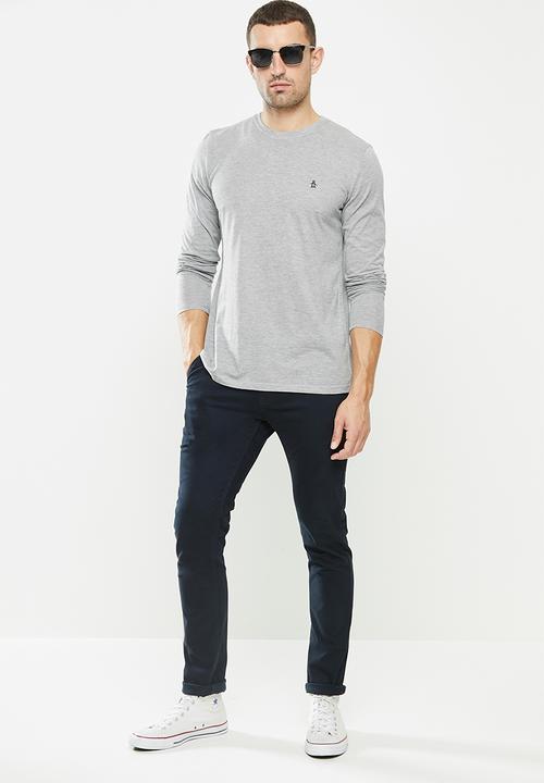 Original Penguin - Long sleeve embroidered logo t - grey 