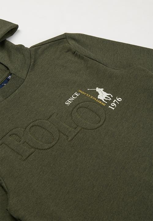POLO - Damian debossed hooded sweater - olive