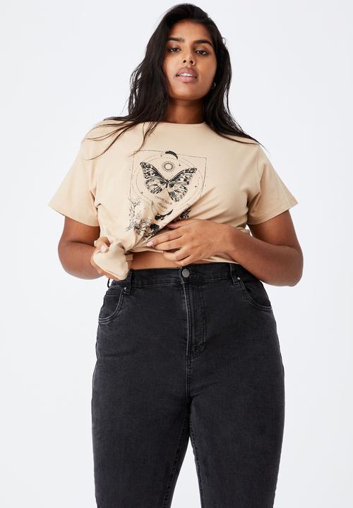 Cotton On - Curve graphic tee - chase your dreams & warm stone