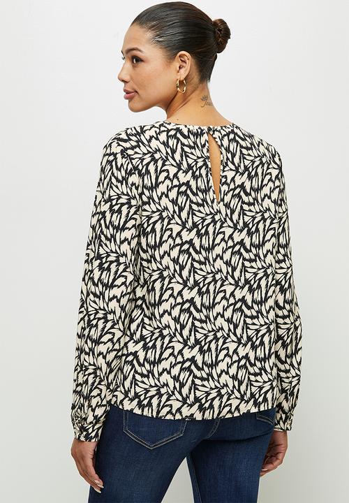 edit - Long sleeve keyhole blouse - neutral & black 