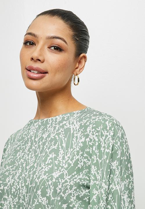 edit - Bellow sleeve shell - sage & white 