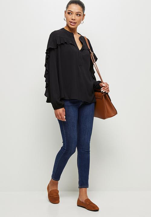 edit - Soft ruffle detail blouse - black
