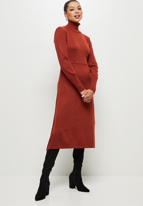 edit - Slit detail knitted midi - rust