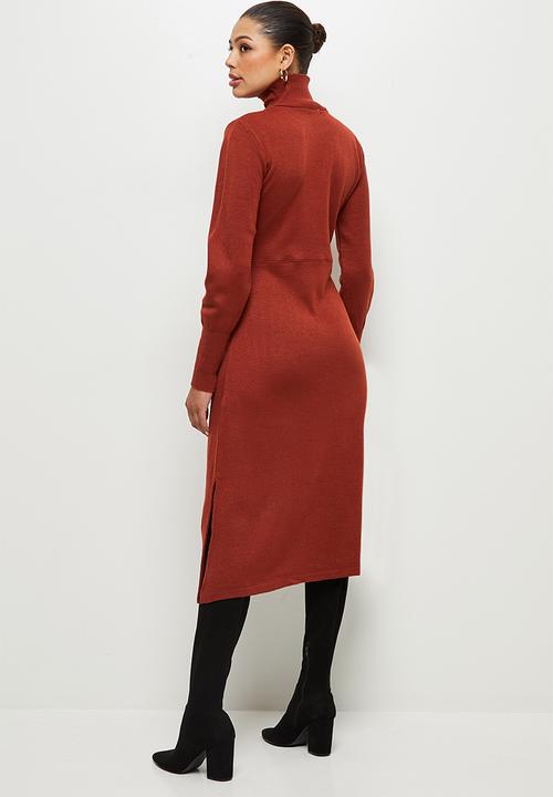 edit - Slit detail knitted midi - rust