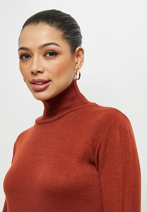 edit - Slit detail knitted midi - rust