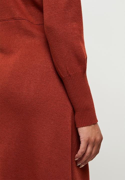 edit - Slit detail knitted midi - rust