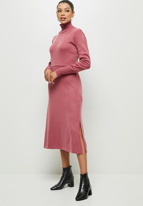 edit - Slit detail knitted midi - dusty rose