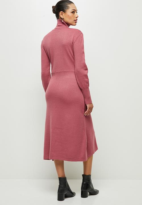 edit - Slit detail knitted midi - dusty rose