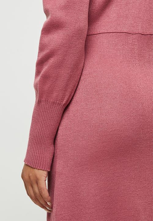 edit - Slit detail knitted midi - dusty rose