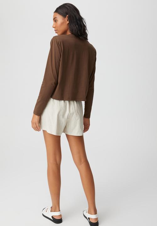 Cotton On - Padded shoulder long sleeve top - brown