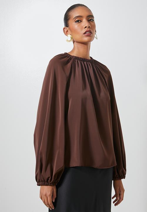 Superbalist - Elasticated neck shell blouse - rich choc
