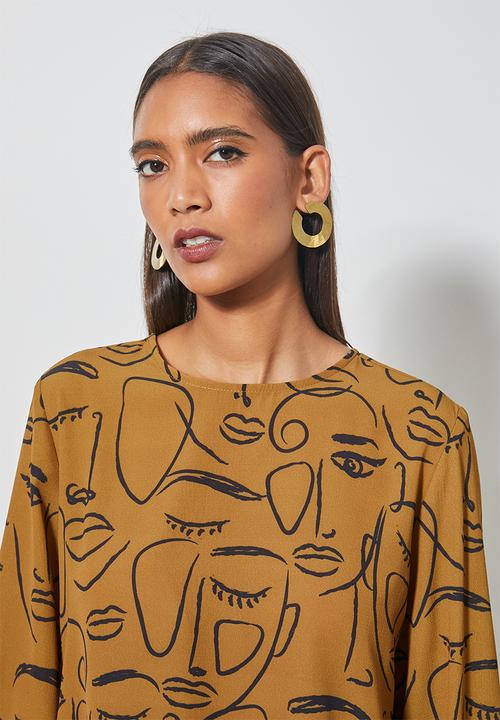 Superbalist - Blouson sleeve shell - tobacco abstract 