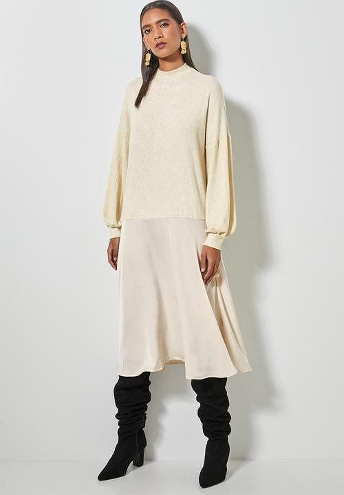 Superbalist - Turtleneck combo fabric dress - cream