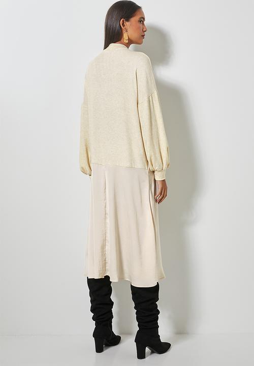 Superbalist - Turtleneck combo fabric dress - cream