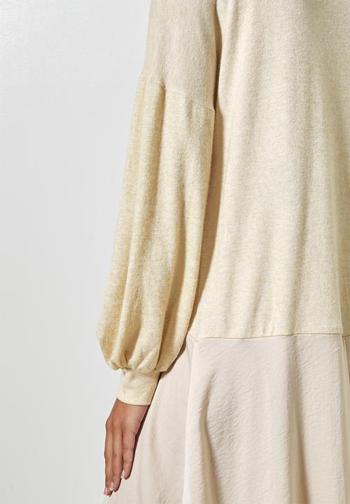 Superbalist - Turtleneck combo fabric dress - cream