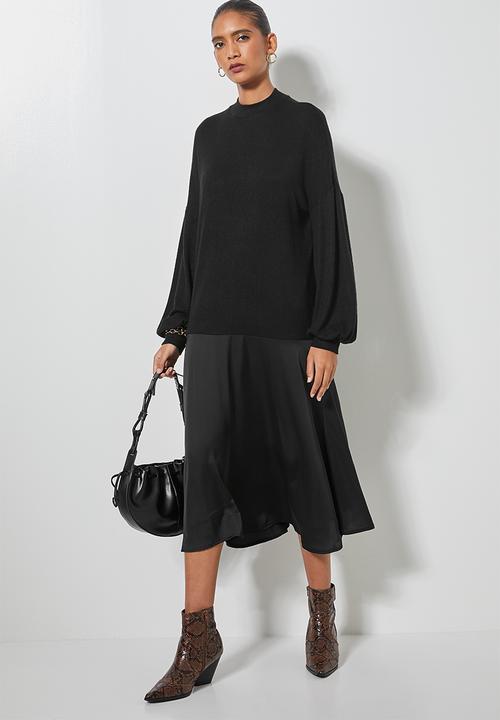 Superbalist - Turtleneck combo fabric dress - black on black