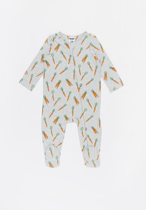 Cotton On - 2 pack long sleeve zip romper - crazy carrots/vintage honey bailey bunny