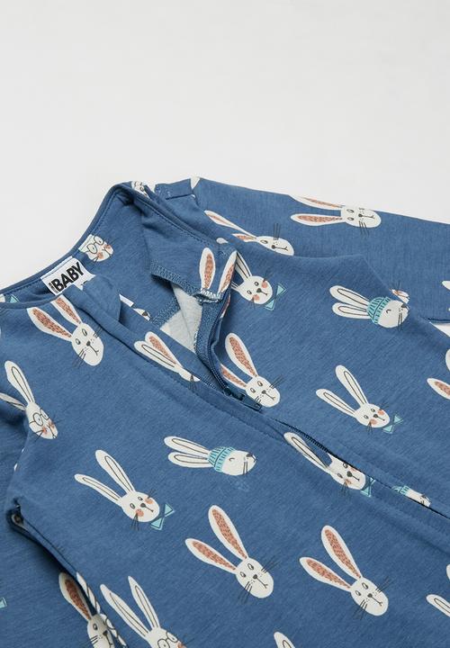 Cotton On - 2 pack long sleeve zip romper - vintage honey/petty blue bailey bunny