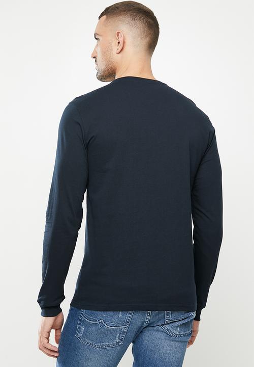 POLO - Pevin embroidered long sleeve logo tee - navy