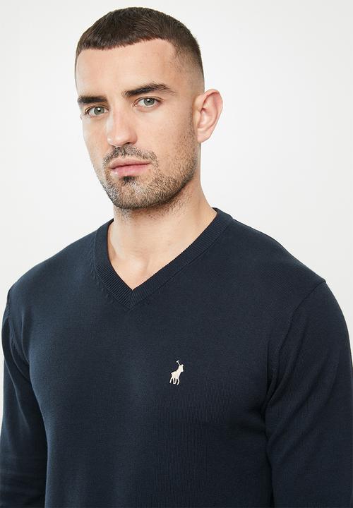 POLO - Luke long sleeve v-neck knitwear - navy