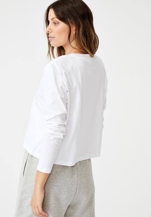 Cotton On - Padded shoulder long sleeve top - white