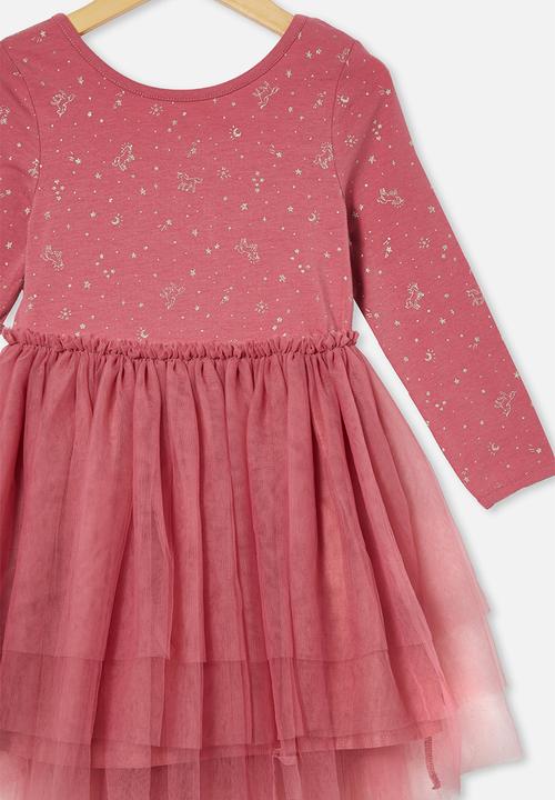 Cotton On - Iris long sleeve dress - very berry/unicorns