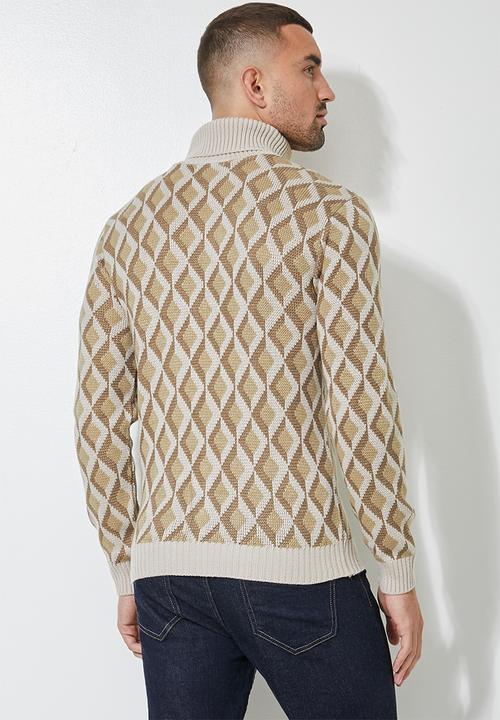 Superbalist - Pattern roll neck knit - neutral & brown