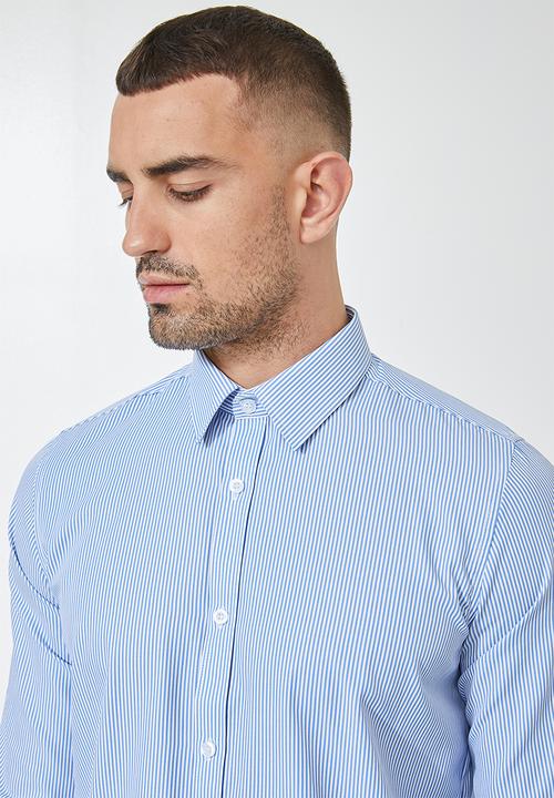 Superbalist - Jos slim fit long sleeve stripe shirt - blue & white
