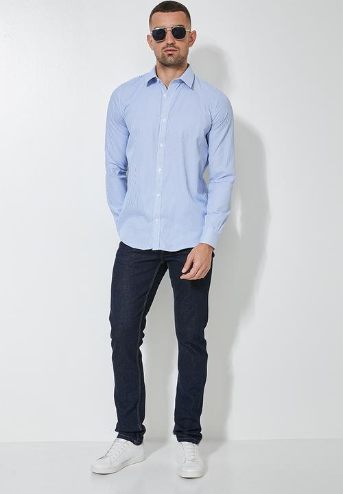 Superbalist - Jos slim fit long sleeve stripe shirt - blue & white