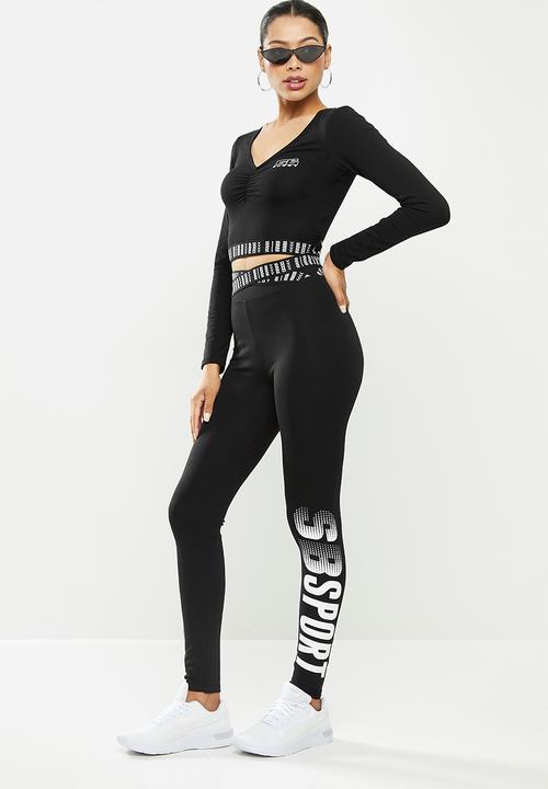 SISSY BOY - Crop top with v-neck front neck ruching - black