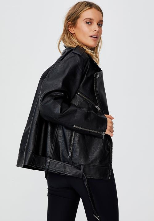 Cotton On - Vegan leather oversized biker jacket - black