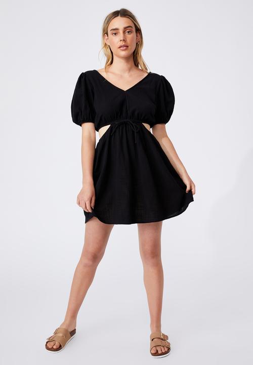 Cotton On - Woven dixie cotton cut out mini dress - black