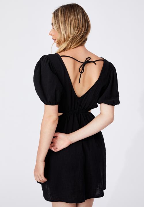 Cotton On - Woven dixie cotton cut out mini dress - black