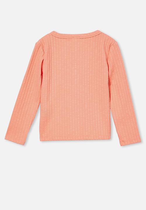 Cotton On - Betty button through rib top - musk melon