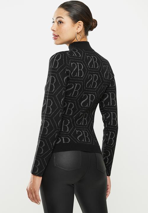 SISSY BOY - Karen glitter repeat logo on plain knit base - black
