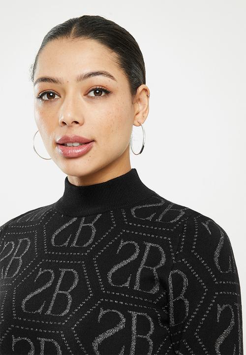 SISSY BOY - Karen glitter repeat logo on plain knit base - black