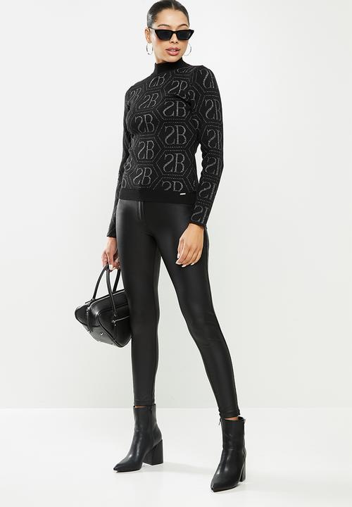 SISSY BOY - Karen glitter repeat logo on plain knit base - black