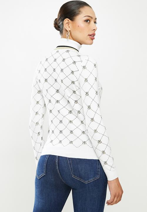 SISSY BOY - Gold rush all-over repeat print knit with polo neck - white