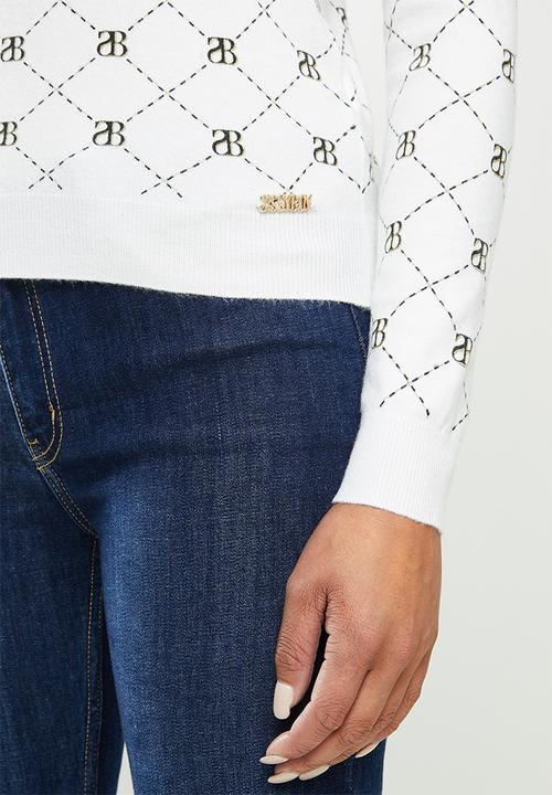 SISSY BOY - Gold rush all-over repeat print knit with polo neck - white