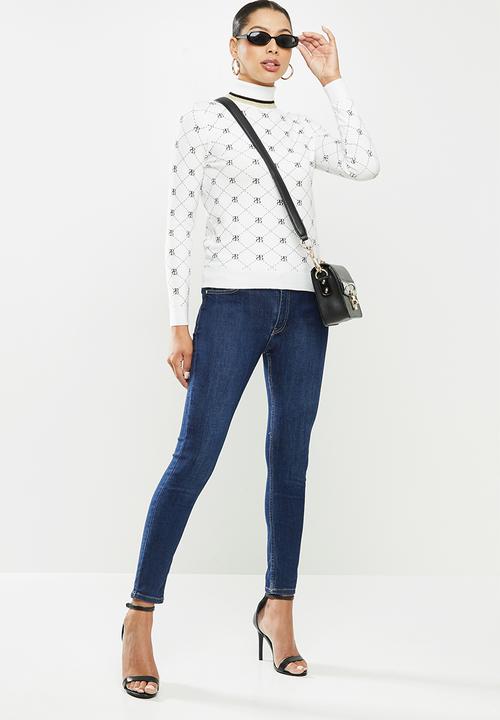SISSY BOY - Gold rush all-over repeat print knit with polo neck - white