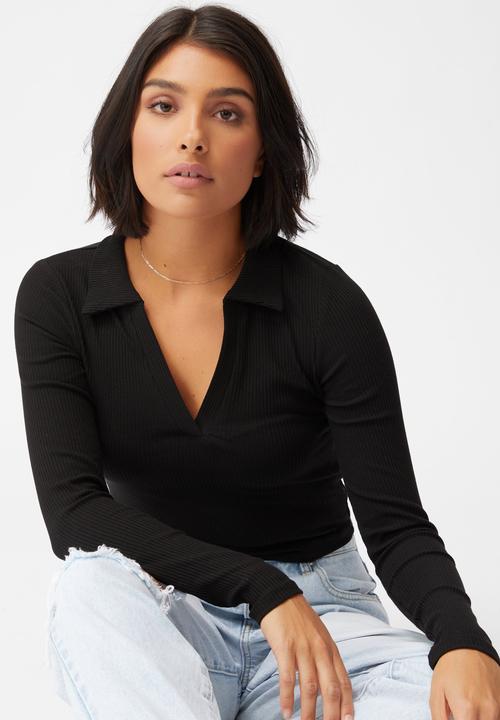 Cotton On - Zoe polo long sleeve top - black
